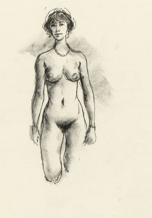 Peter Collins ARCA - c.1970s Pen and Ink Drawing, Nude with a Pearl Necklace