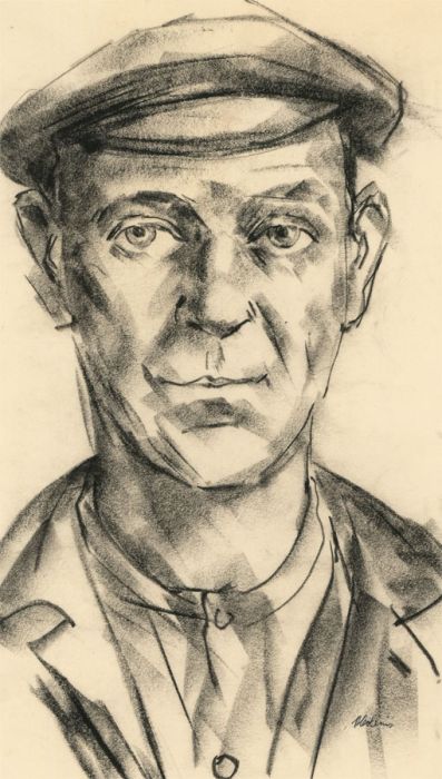 Peter Collins ARCA - Signed c.1970s Charcoal Drawing, Portrait of a Young Man