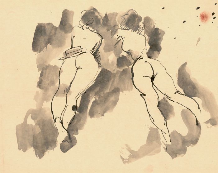 Peter Collins ARCA - c.1970s India Ink, Pair of Nudes