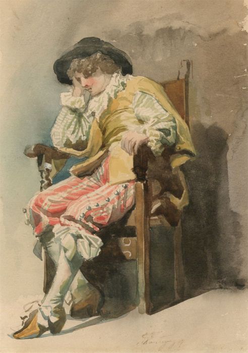Charming 19th Century Watercolour - Seated Court Figure