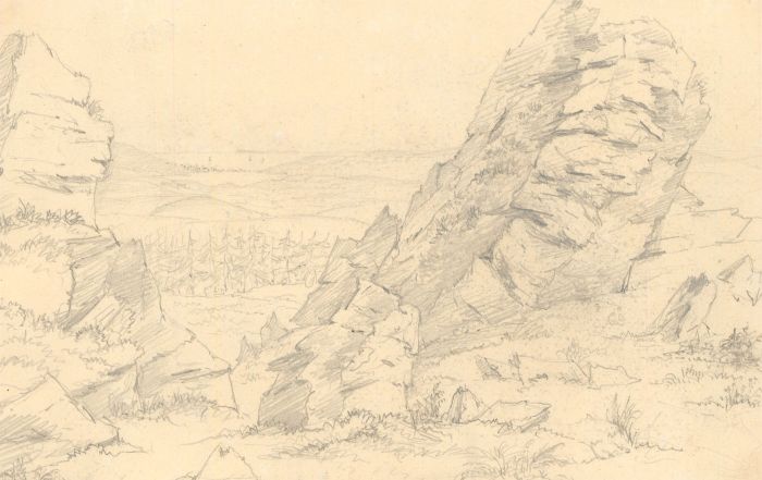 M.E. Bladeen - Set of Five Mid 19th Century Graphite Drawings, Landscapes