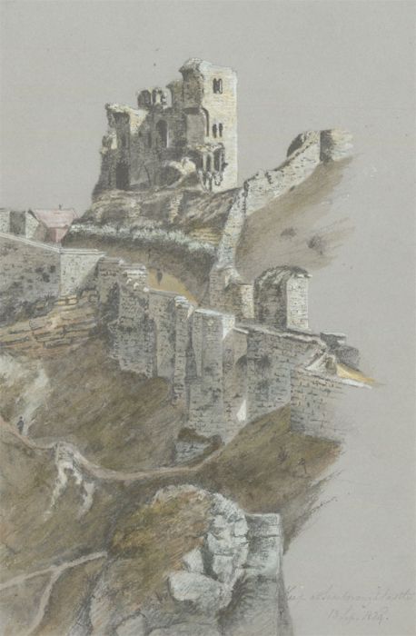 W. Jeffs - 1824 Graphite Drawing, The Keep at Scarborough Castle