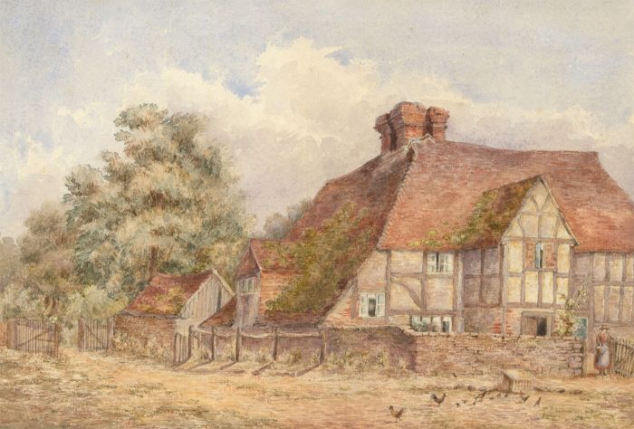 Very Fine English School 19th Century Watercolour - Chickens Outside a Cottage