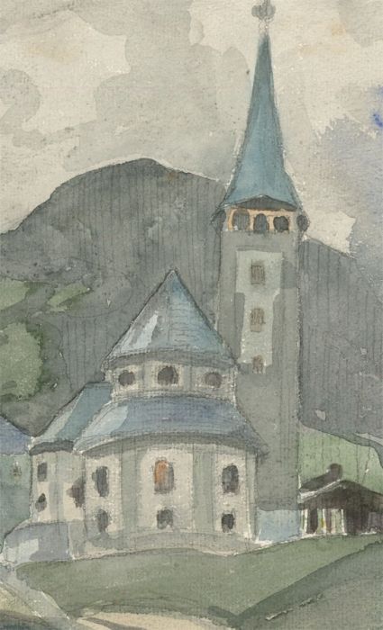 A.H. - Set of Two 19th Century Watercolours, Zermatt Church, Switzerland