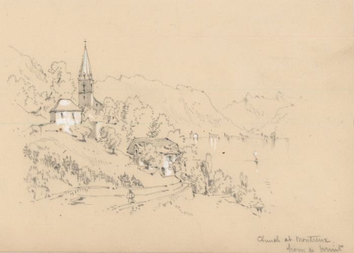 William Waterhouse - Mid 19th Century Graphite Drawing, Church of Montreux
