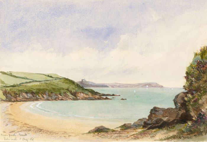 William Waterhouse - 1861 Watercolour, Maenporth Beach, Falmouth