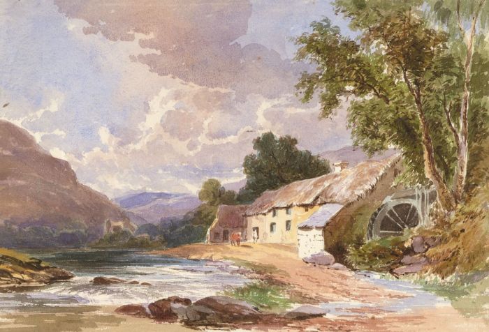 William Waterhouse - Mid 19th Century Watercolour, Highland River Landscape