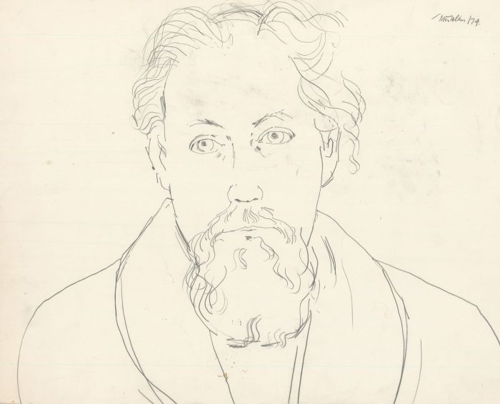 Peter Collins ARCA - Signed 1974 Graphite Drawing, Portrait of the Artist