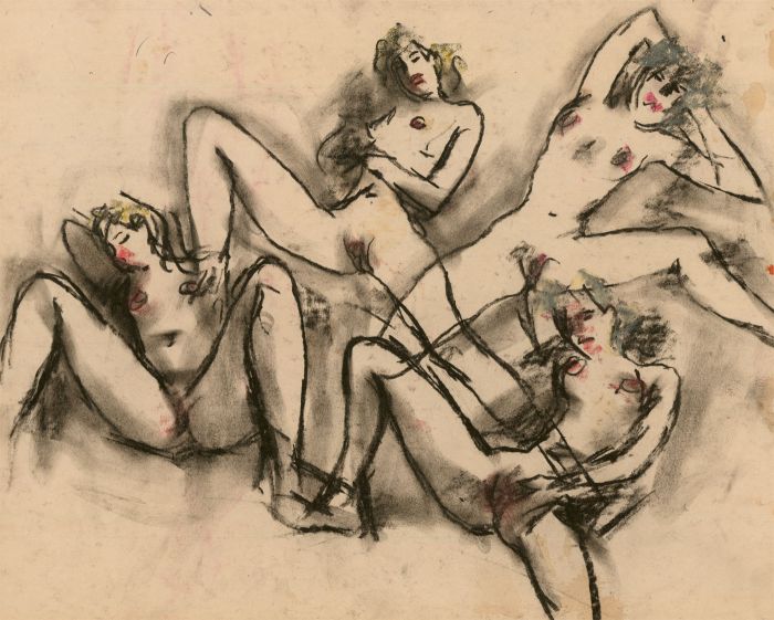 Peter Collins ARCA - c.1970s Charcoal Drawing, Group of Female Nudes