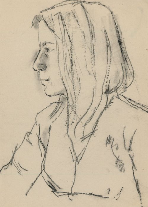 Peter Collins ARCA - c.1970s Charcoal Drawing, Profile of a Young Woman
