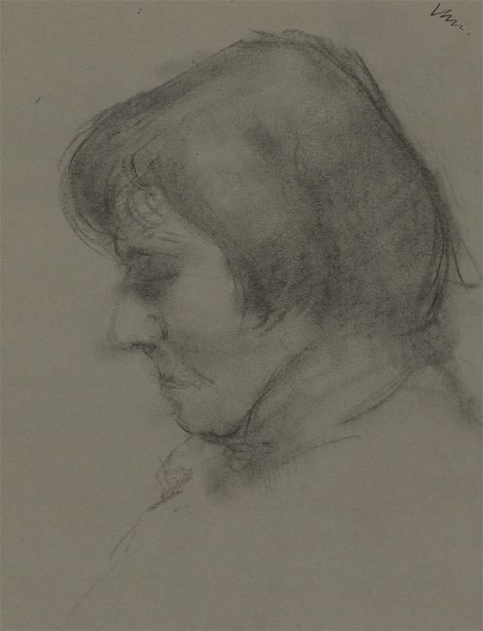 Peter Collins ARCA - c.1970s Charcoal Drawing, Portrait of a Woman in Profile
