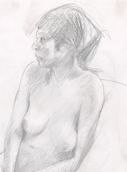 Contemporary Graphite Drawing - Seated Female Nude