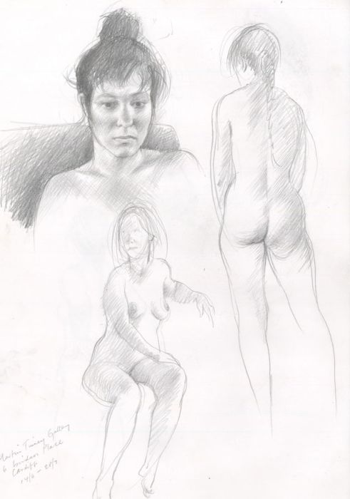 Contemporary Graphite Drawing - Studies of a Female Nude