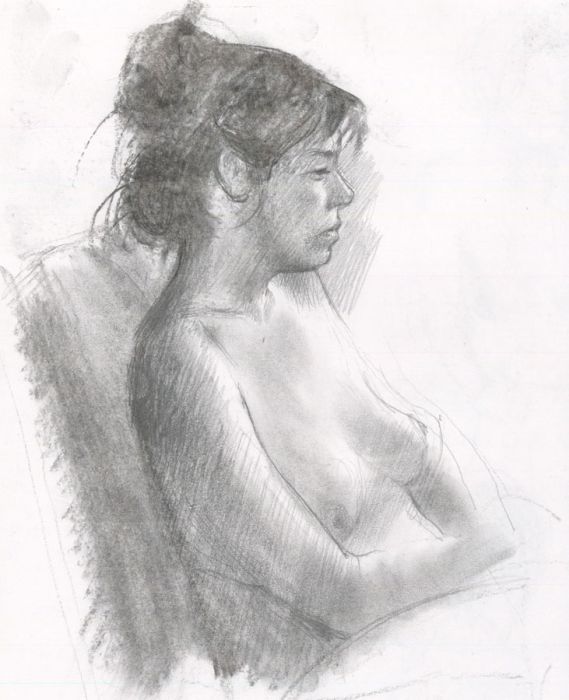 Contemporary Charcoal Drawing - Female Nude