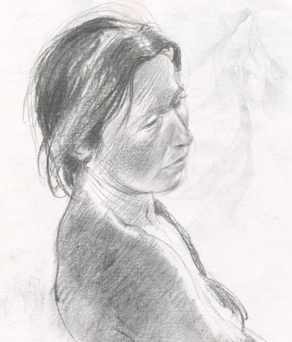 Contemporary Charcoal Drawing - Portrait of a Woman