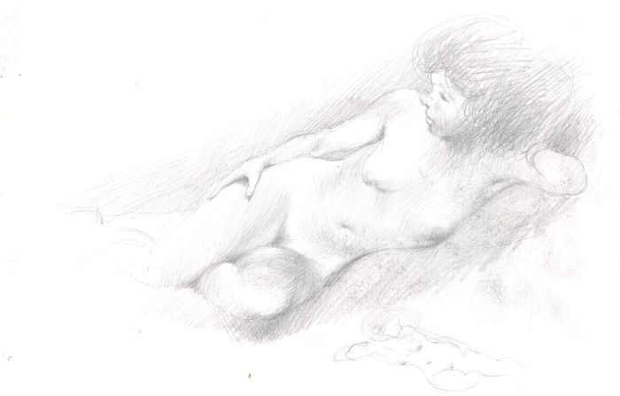 Contemporary Charcoal Drawing - Female Nude, From Behind
