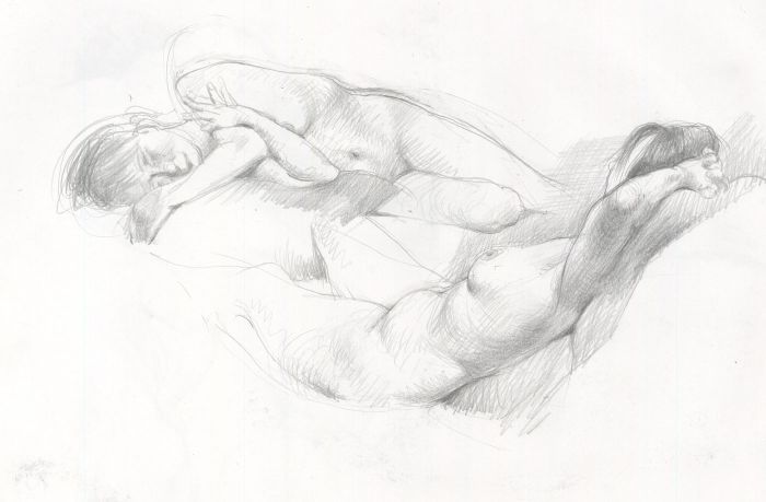 Contemporary Graphite Drawing - Female Nude Studies