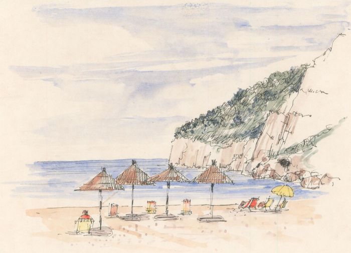 Robert Shuck - Contemporary Pen and Ink Drawing, Beach Scene