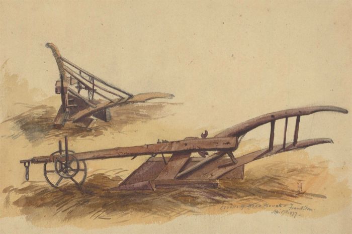 1877 Watercolour - Studies of Wood Plough, Frankton