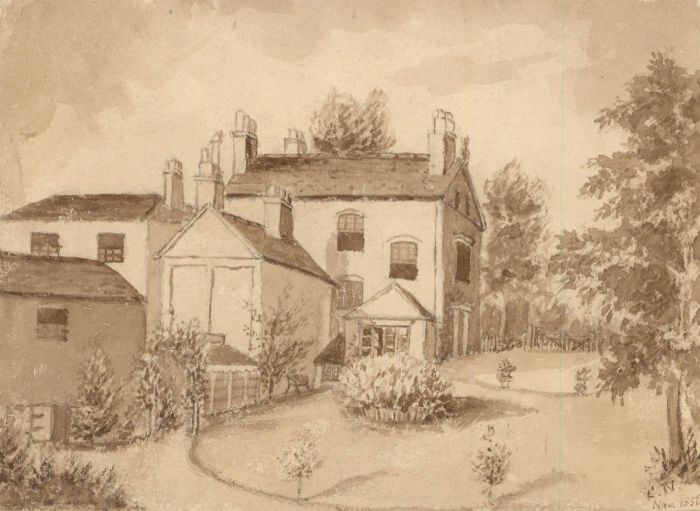 E.N - Signed Sepia 1856 Watercolour, Cottage in a Landscape