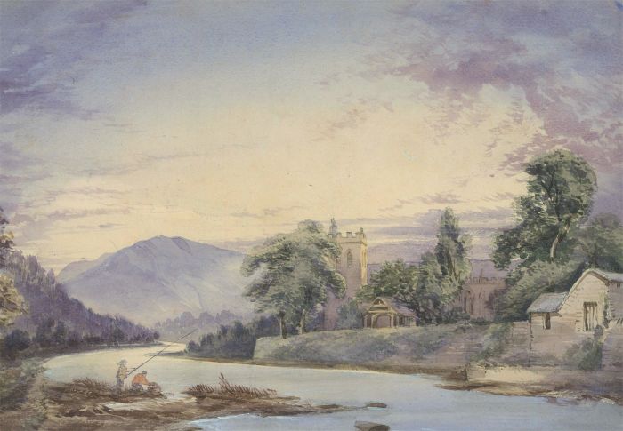 W. Elsworth ARBA - 19th Century Watercolour, River Landscape with Anglers