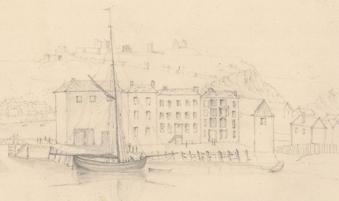 M.E. Bladeen - circa 1820 Graphite Drawing, Dover Harbour