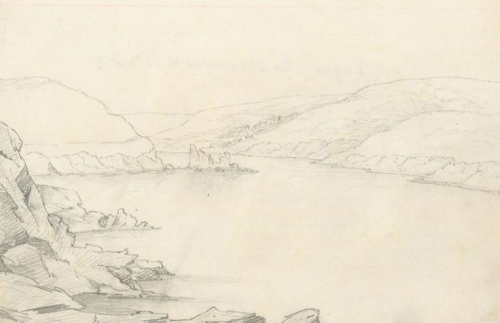 M.E. Bladeen - 1823 Graphite Drawing, Highland Loch Landscape