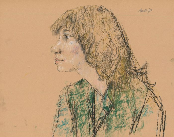 Peter Collins ARCA - Signed 1980 Pastel, Portrait of a Woman in Green