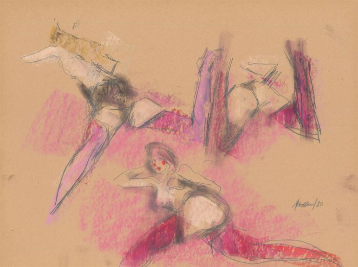 Peter Collins ARCA - Signed 1980 Pastel, Studies of a Model Wearing Stockings