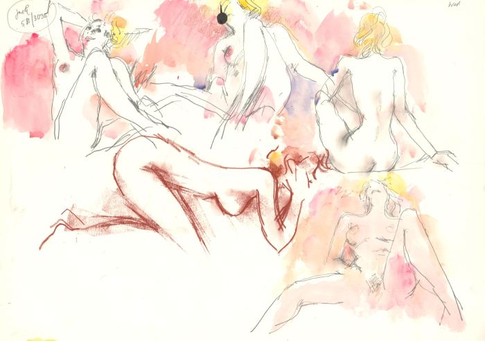 Peter Collins ARCA - c.1970s Mixed Media, Studies of a Female Nude