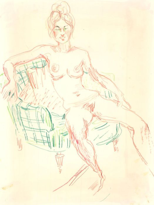 Peter Collins ARCA - c.1970s Coloured Pencil, Nude in an Armchair