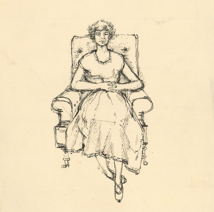 Peter Collins ARCA - c.1970s Pen and Ink Drawing, Woman in an Armchair