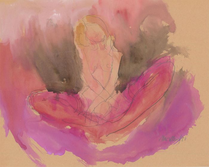 Peter Collins ARCA - Signed 1980 India Ink, Seated Nude in Stockings