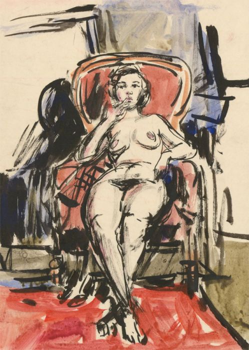 Peter Collins ARCA - c.1970s Pen and Ink Drawing, Nude in an Armchair