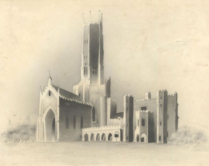 Early 20th Century Graphite Drawing on a Printed Base - Fonthill Abbey