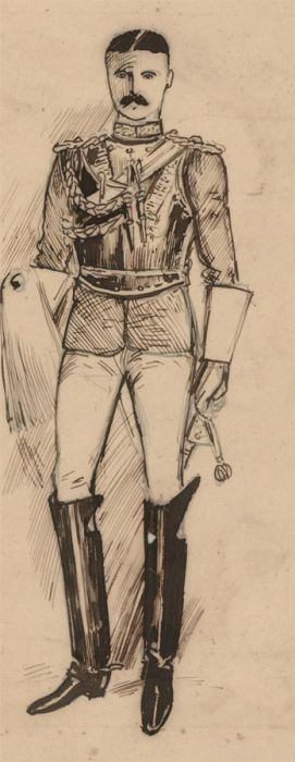 Charles William Cole - Late 19th Century Pen and Ink Drawing, A British Officer