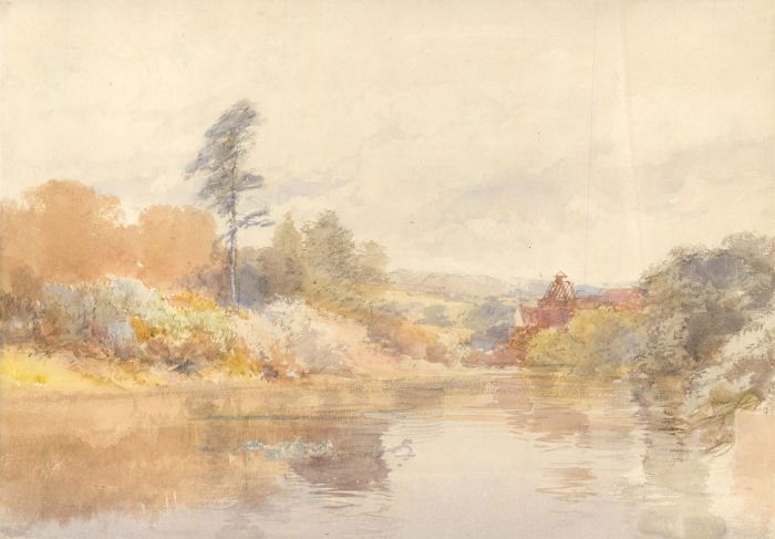 Paul Naftle after H. Russell - 1885 Watercolour, River Lea near Chingford