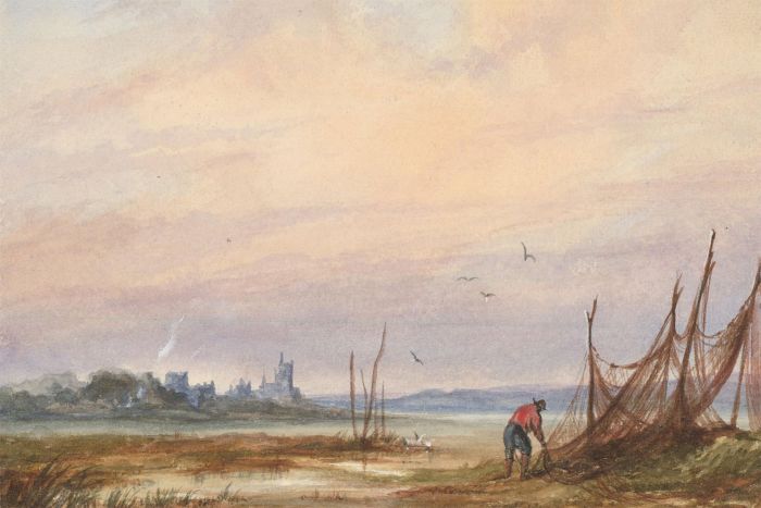 Margaret (Daisy) George - 19th Century Watercolour, Mending the Nets, POrtishead