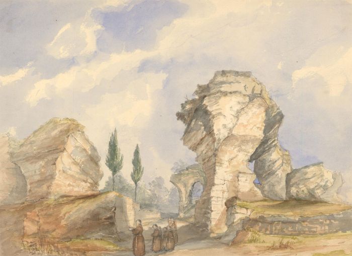 Margaret (Daisy) George - Mid 19th Century Watercolour, Monks by Ruins