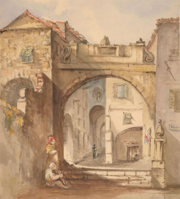Margaret (Daisy) George- Mid 19th Century Watercolour, Figures in a Street Scene