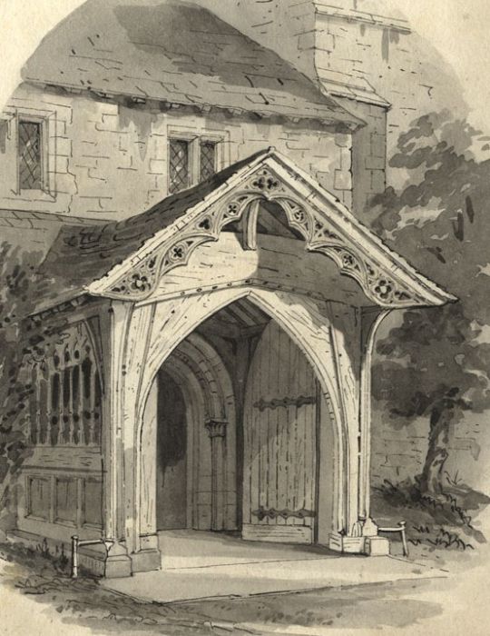 19th Century Watercolour - Church Entrance
