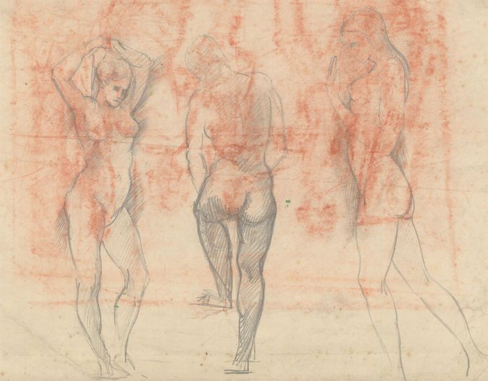 Mid 20th Century Graphite Drawing - Three Nude Studies