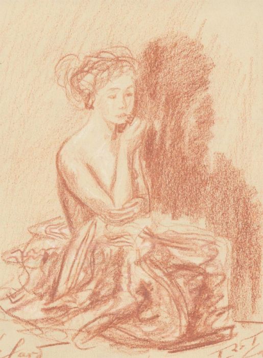R.T. - Early 20th Century Sanguine, Study of a Girl in Rouge