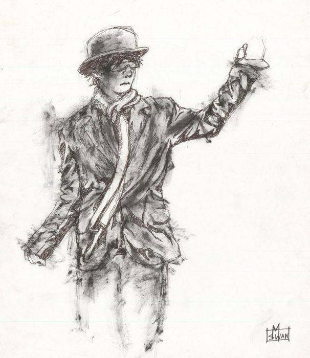 M. Swan - 20th Century Pen and Ink Drawing, Portrait of a Young Man