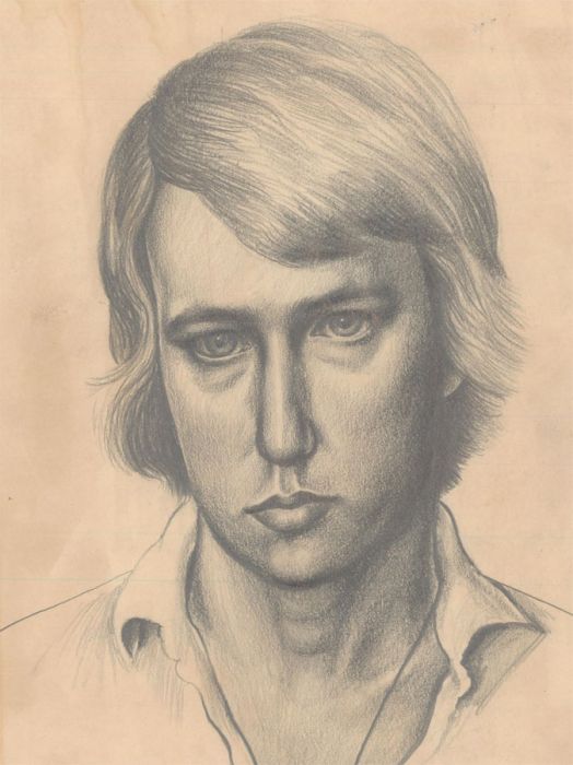 Mid 20th Century Graphite Drawing - Portrait of a Young Man