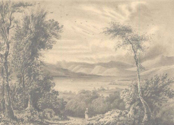 Louise Lewis - Fine English School 1832 Graphite Drawing, Lake Windermere