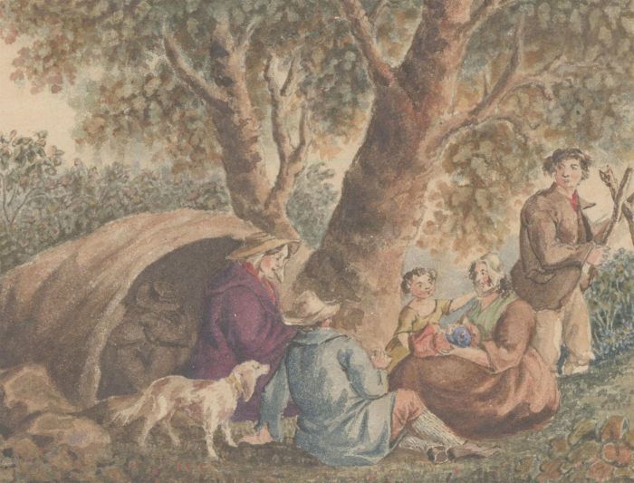 Fine English School 19th Century Watercolour - Family Camping in a Landscape