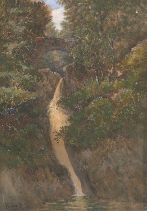Thomas Campbell-Bennett (1858-1948) -  Gouache, Waterfall at Ullswater