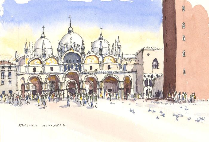 Malcolm Mitchell - Signed 20th Century Watercolour, St. Marks Square, Venice