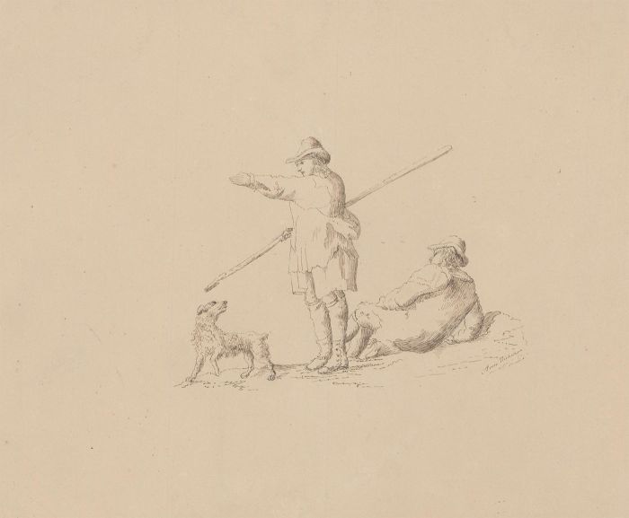 Anne Nicholson - Signed Late 19th Century Pen and Ink Drawing, Figures and Dog